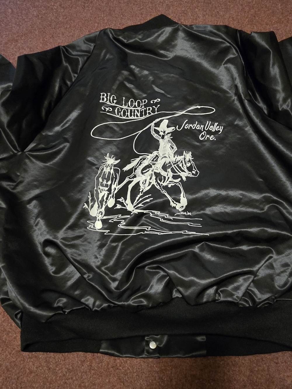 Vintage Satin Jacket 2XL Big Loop Country Jordan Valley Oregon USA Excellent